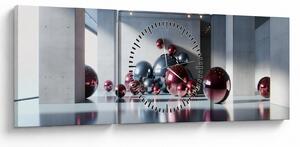 Obraz - 3D przestrzeń z kulami II. (z zegarem) (90x30 cm)