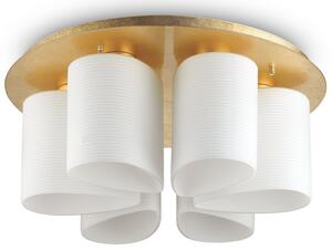 Lampa sufitowa podstawa z złotym pyłkiem i białe klosze z dmuchanego szkła Ideal Lux 247779 Daisy 6xE27 60cm