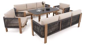 MebleMWM Zestaw mebli ogrodowych z aluminium SYDNEY DUO | Imitacja drewna | Beżowe poduszki | OUTLET