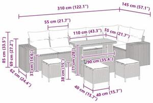 Zestaw Mebli Ogrodowych Komplet Wypoczynkowy Z Poduszkami 10-Częściowy Czarny Rattan Na Taras Balkon Ogród