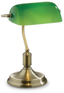 Włoska klasyczna lampa bankierska gabinetowa zielony klosz brunatna podstawa Ideal Lux 045030 Lawyer E27 38cm x 26cm