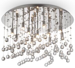 Lampa sufitowa z kryształami na zawiesiach i chromowaną okrągłą podstawą Ideal Lux 077802 Moonlight 12xG9 36cm x 60cm