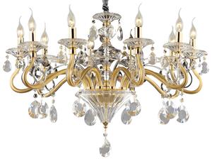 Włoski złoty kryształowy żyrandol do dużych pomieszczeń Ideal Lux 087771 Negresco 10xE14 85cm