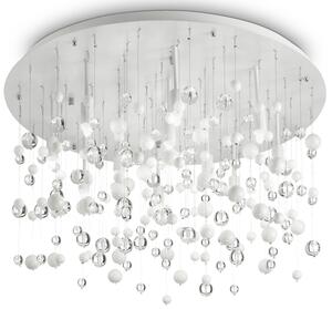 Lampa sufitowa plafon wiszące kryształki na białej okrągłej podstawie Ideal Lux 101187 Neve 12xG9 63cm