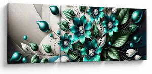Obraz - 3D turkusowe kwiaty (z zegarem) (90x30 cm)