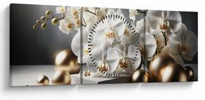 Obraz - Orchidea i złote kule (z zegarem) (90x30 cm)