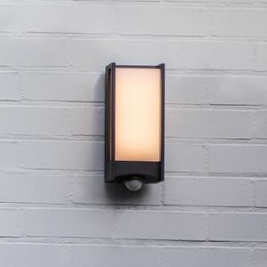 LUTEC Zewnętrzny kinkiet zewnętrzny LED z czujnikiem QUBO, ciemnoszara, wysokość 27 QUBO, aluminiowy / szary / cynkowy, aluminium, nowoczesny