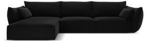 Czarny aksamitny narożnik (lewostronny/z szezlongiem) Vanda – Mazzini Sofas
