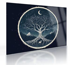 Obraz na szkle – Magiczne drzewo z jeleniem II. (70x50 cm)