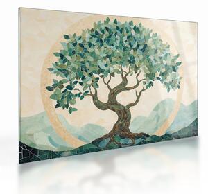 Obraz na szkle – Elegancka mozaika z drzewem (70x50 cm)
