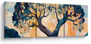 Obraz – Mozaika – słońce i drzewo II. (z zegarem) (90x30 cm)