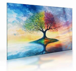 Obraz na szkle – Malowane drzewo czterech pór roku (70x50 cm)