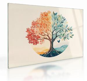 Obraz na szkle – Podwójne drzewo z motylem (70x50 cm)
