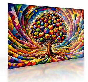 Obraz na szkle – Kolorowe drzewo z jabłkami (70x50 cm)