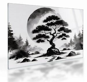 Obraz na szkle – Czarno-biały bonsai (70x50 cm)