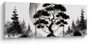 Obraz – Czarno-biały bonsai (z zegarem) (90x30 cm)