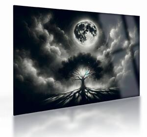 Obraz na szkle – Czarno-białe drzewo w pełni księżyca (70x50 cm)