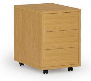 Kontenerek biurowy mobilny PRIMO WOOD, PUSH-lock, 3 szuflady, buk