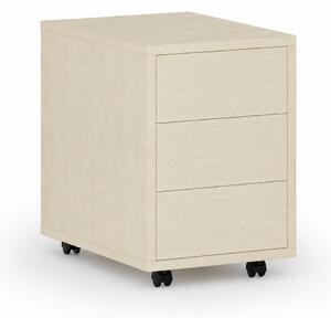 Kontenerek biurowy mobilny PRIMO WOOD, PUSH-lock, 3 szuflady, brzoza