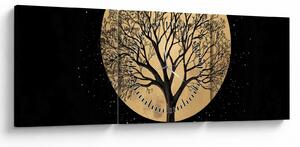 Obraz – Drzewo w złotej pełni księżyca I. (z zegarem) (90x30 cm)