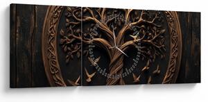 Obraz – Drewniane drzewo życia (z zegarem) (90x30 cm)
