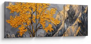 Obraz – Złote drzewo w górach (z zegarem) (90x30 cm)