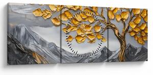 Obraz – Drzewo ze złotymi liśćmi (z zegarem) (90x30 cm)