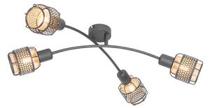 Designerska lampa sufitowa czarna ze złotem 4-światłowa - Noud