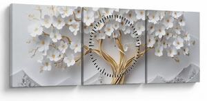 Obraz – Eleganckie drzewo życia 3D pełne kwiatów (z zegarem) (90x30 cm)
