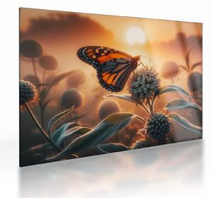 Obraz na szkle – Motyl w zachodzącym słońcu (70x50 cm)