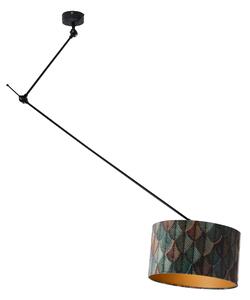 Lampa wisząca czarna z aksamitnym abażurem w liście ze złotym wnętrzem 40/40/40 - Blitz