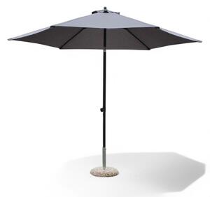 Czarny parasol ogrodowy o wymiarach 2 x 2 m z centralnym supkiem z szarego aluminium i czasz z poliestru, wyposaony w 4 ebra