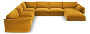 Musztardowy aksamitny narożnik (lewostronny/w kształcie litery U) Vanda – Mazzini Sofas