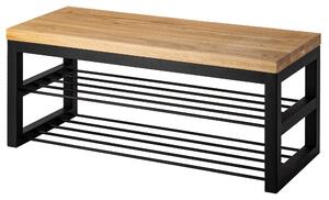 Ławka Metalowa Industrialna Drewno Dębowe SHELF WOOD - LOFT