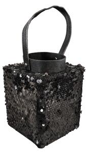 Latarnia z cekinami LOFTY GLAM 20 cm, czarna