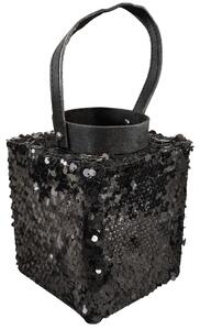 Latarnia z cekinami LOFTY GLAM 27 cm, czarna