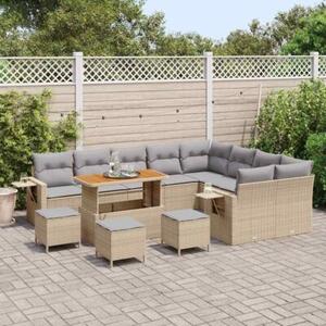 Zestaw Mebli Ogrodowych Komplet Wypoczynkowy Z Poduszkami 13-Częściowy Beżowy Rattan Na Taras Balkon Ogród