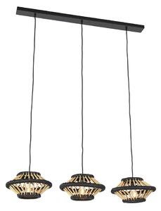 Orientalna lampa wisząca bambusowa z czarną wydłużoną 3-światłem - Evalin Oswietlenie wewnetrzne