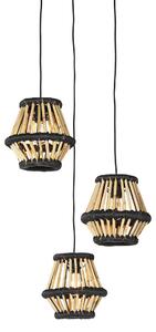 Orientalna lampa wisząca bambusowa z czarną okrągłą 3-światłem - Evalin Oswietlenie wewnetrzne
