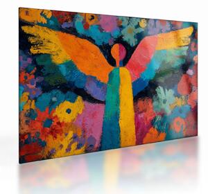 Obraz na szkle - Abstrakcyjny anioł z kwiatami (70x50 cm)