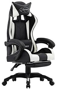 Czarno-biały fotel gamingowy z podnóżkiem - Lavre 4X