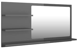 Lustro łazienkowe, wysoki połysk, szare, 90x10,5x45 cm, płyta