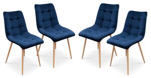 Zestaw 4 eleganckich krzeseł Ben do jadalni - granatowy / noga dąb