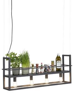 Lampa wisząca czarna z półką 4-światła - Cage Rack