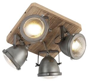 Inteligentna lampa sufitowa stalowa z drewnem z 4 WiFi GU10 - Emado