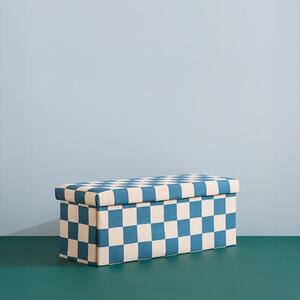 Kid's Concept - Pufa ze schowkiem w szachownicę - 80 cm, check teal