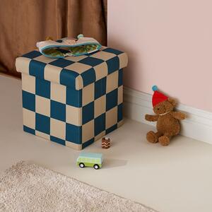 Kid's Concept - Pufa ze schowkiem w szachownicę - 30 cm, check teal