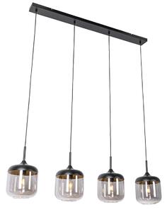 Designerska lampa wisząca czarna ze złotem i dymionym szkłem 4-punktowa - Kyan