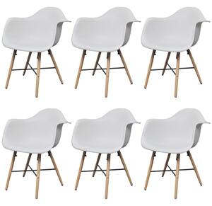 Krzesła stołowe, 6 szt., biały plastik i drewno bukowe
