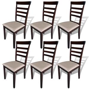 Krzesła stołowe, 6 szt., brązowo-kremowe, lite drewno i tkanina